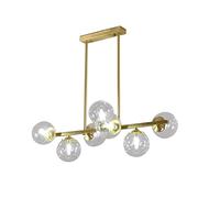 7-Light Glass Sputnik Chandelier Gold Metal Brushed Brass Linear Hanging Pendant Light Magic Bean Molecule Ceiling Pendant Light Fixtures for Bedroom Living Room Hallway (Clear Shade, 7-Light)