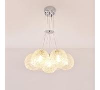 7-Light Modern Nordic Bubble Chandelier Dimmable LED Clear Ribbed Glass Silver Finish 80x60cm Ideal for Bedroom Dining Room Kitchen Entryway - Warm/Neutral/White Light