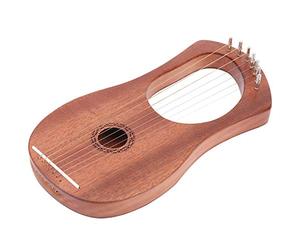 7 Metal String Mahogany Lyre Harp, Steel Strings with Turning Wrench, Portable Instrument with Smooth Edges, for Friends and Children