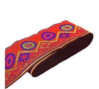 7 Meters Sunrise Sunset on The Moutain Jacquard Ribbon Suzani Floral Lace Embroidered Woven Trim for Embellishment Craft Supplies (Red, 5cm)