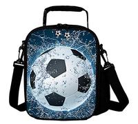7-Mi Portable Kids Lunch Box Bag, Reusable Insulated Lunch Tote for Kids Boys Girls Washable Crossbody Lunch Container Food Carrier, Football…