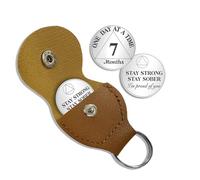 7 Month Sobriety Coin One Day at a Time AA Chips and Medallions with PU Leather Keychain Sobriety Gifts for Celebrating Alcoholics Anonymous Recovery