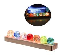 7 Natural Healing Spheres with LED Wooden Stand, 40mm Star Crystals Healing Chakra Quartz Balls Space Night Light Decoration with Gifted Box (Rectangle Base)