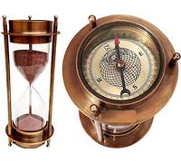 7 Nautical Brass Sand Timer Hourglass with Maritime Brass Compass Table Decorative by Hanzlacollection