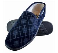 (7, Navy) Dunlop - Mens Memory Foam Plaid Checked Moccasin Slippers