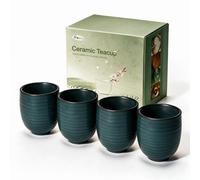 7 oz Japanese Tea Cups 4pcs Small Ceramic Coffee Cup, Handleless Matcha Mug | HQBRO Handcrafted Teacup Set with Good Heat Retention, Patented Design, Microwave Dishwasher Safe,Premium Gift Box,Dark Green