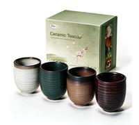 7 oz Japanese Tea Cups 4pcs Small Ceramic Coffee Cup, Handleless Matcha Mug | HQBRO Handcrafted Teacup Set with Good Heat Retention, Patented Design, Microwave Dishwasher Safe, Premium Gift Box, 4 Colors