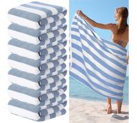 7-Pack 100% Cotton Pool Towels, 70*140CM Striped Extra Large Size, Basic Turkish Pool Towels, Suitable for Hotel Swimming Pools and Bathrooms (Blue)