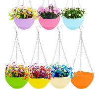 7 Pack 8 Inch Plastic Self-Watering Hanging Planters,Colorful Garden Flower Plant Pot Container,Hanging Plant Baskets with Drainer and Chain for Indoor Outdoor Use,7 Colors