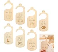 7 Pack Baby Wooden Wardrobe Dividers, 0-24 Months Unisex No Drill Adjustable Closet Separators with Writable Labels, Nursery Closet Organiser for Newborn Baby Clothes Storage