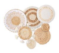 7 Pack Boho Wall Basket Decor - Seagrass Rattan Wicker Wall Decor Round Handmade Hanging Rustic Flat Elegant Wall Art for Farmhouse Living Rooms Bedrooms Display Table Settings Kitchen Home