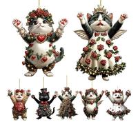 7 Pack Cat Christmas Ornaments, Cat Christmas Tree Ornaments, Acrylic Flat Cat Pattern Christmas Decorations, Cute Cat Pendant For Christmas Tree Decor, 2D Christmas cat Ornaments For Car decor