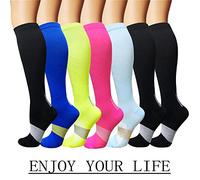 7 Pack Copper Knee High Compression Socks For Men & Women-Best For Running,Athletic,Medical,Pregnancy and Travel -15-20mmHg (L/XL, Multicoloured 4)
