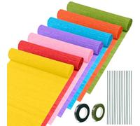 7 Pack Crepe Paper Rolls, 25x250cm Rainbow Crepe Paper Colorful Florist Crepe Paper with 15 PCS Floral Iron Wire 2 Rolls Tape for DIY Flowers Crafts Festivals Party Supplies (7 Colors)