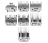 7-Pack Detachable Dog Grooming Clipper Blades - Silver Stainless Steel - Compatible with Andis, Oster A5, Wahl KM10, Moser, Heiniger - 1/8" to 3/4" Cut Length (5/8N+7FC+5FC+4FC+3-3/4FC+3/4HT+5/8HT)