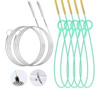 7 Pack Drain Snake and Sink Unblocker Set - 30 Inch Flexible Steel Drain Hair Removal Tool & 59 Inch Cleaning Brush - Cleaner Kit for Sink, Shower, Bathtub & Pipe, Green