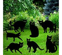 7 Pack Halloween Black Cat Yard Signs with Stakes Halloween Decorations Outdoor Garden Scare Cats with Reflective Eyes Scary Silhouette Halloween Decorations
