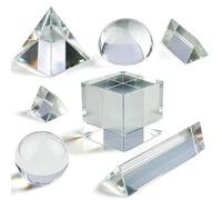 7 Pack K9 Optical Crystal Photography Prism Set, Include 1-4in Triangular Prism, 2in Crystal Glass Prism Cube, 2in Crystal Ball, 2in Dome Magnifier, Light Prism for Physics Teaching Photography Play