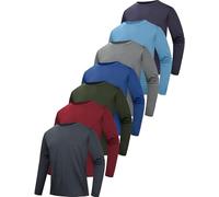 7 Pack Long Sleeve Shirts for Men Moisture Wicking Sun Protection UV UPF 50+ SPF Performance Quick Dry T-Shirt for Casual, Black/Green/Dark Blue/Light Grey/Red/Dark Grey/Sky Blue(7 Pack), Medium
