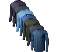 7 Pack Long Sleeve Shirts for Men Moisture Wicking Sun Protection UV UPF 50+ SPF Performance Quick Dry T-Shirt for Casual, Black/Green/Dark Blue/Dark Grey/Sky Blue/Blue(7 Pack), XL