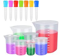 7 Pack Measuring Cups with 7Pcs Silicone Droppers, Heat Resistant Measuring Jugs Set Plastic Jug Beakers Labs Graduated Beakers Mixing Cups Liquid Baking Cooking Measure Tool