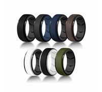 7 Pack Mens Black Rubber Wedding Bands, 8mm Hypoallergenic Breathable Men's Silicone Ring for Him, Multi Color Active Sport Fitness Size 7-15, Silicone