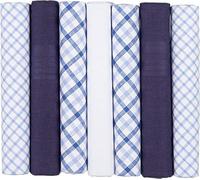 7 Pack Mens Handkerchiefs Navy Blue Light Blue and White Coloured Plain Plaid Check Mixed Gents Gentlemens 100% Soft Cotton Suit Pocket Hankies For Men - Supplied Boxed (Navy and Light Blue and White)