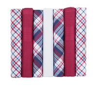 7 Pack Mens Handkerchiefs Red Blue and White Coloured Plain Plaid Check Mixed Gents Gentlemens 100% Soft Cotton Suit Pocket Handkerchieves Hankies For Men - Supplied Boxed