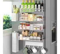 7 Pack Metal Spice Rack for Refrigerator, Moveable Organizer with Hook Rack, Paper Towel Holder, Strong Magnetic Storage