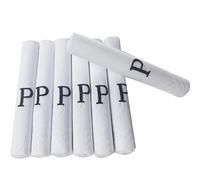 7 Pack Of Mens/Gentlemens White Satin Bordered Handkerchiefs With & Blue Embroidered Initials, 40x40cm,P