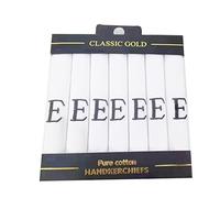 7 Pack Of Mens/Gentlemens White Satin Bordered Handkerchiefs With & Blue Embroidered Initials, E