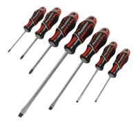 7 PACK Premium Soft Grip Screwdriver Set - Slotted & POZI Various Sizes RED