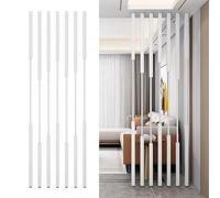 7 Pack Room Divider Partition Post Metal Slats Modern Luxury Partitions Screens Post Floor to Ceiling Privacy Screens Columnar with Adjustable feet for Home(White,203cm/80in/6.66ft)