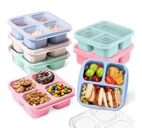 7 Pack Snack Box with Compartments, Snack Boxes for Kids, Reusable Bento Lunch Boxes with Transparent Lids, Kids Adults Leakproof Divided Food Storage for School Work Travel (Pink/Beige/Green/Blue)