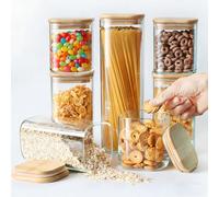 7 Pack Square Glass Storage Containers with Lids, Multi-Size Canisters Sets for the Kitchen & Pantry food storage jar - Ideal for Storing Pasta, Cereal, Flour, Sugar, Nuts, Coffee Beans & More
