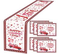 7 Pack Valentines Decoration Sets Valentines Day Table Runner and Placemats Heart Rose Truck Table Covers Love Tablecloth Setting Decor for Wedding Party Anniversary Sweetest Day Home Dinner Supplies