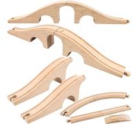 7 Pack Wooden Train Bridge Wooden Train Track Expansion Straight Wooden Tracks Accessories Compatible with Railroad Set