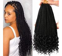 7 Packs 14 Inch Crochet Box Braids Hair with Curly Ends Prelooped Bohemian Goddess Box Braids Crochet Hair Braiding Hair Crochet Braids Hair for Black Women (14 Inch 7 Packs, 1B#)