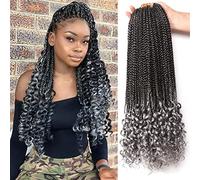 7 Packs/Lot Goddess Box Braids with Curly Ends - Wavy Crochet Braids Hair Extensions for Black Women (18 Inch #T-gray)