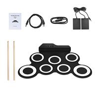 7 Pads Roll Up Electric Drum Pad Set, Portable USB Rechargeable Drum with Drumsticks Foot Pedals 3.5mm Audio Cable for Practice Beginners Kids (White