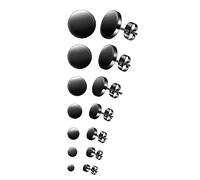 7 Pairs 3-12mm Round Earrings Set - Black/Silver/Gold/Rose Gold Options