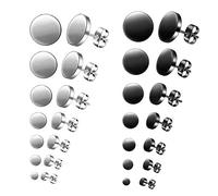7 Pairs 3-12mm Round Earrings Set - Black/Silver/Gold/Rose Gold Options
