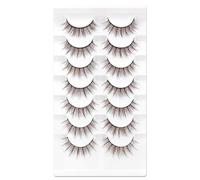 7 Pairs 3D Brown False Eyelashes Natural Look Fluffy Volume Curly Artificial Eyelashes Natural Look Reusable Handmade Faux Mink Makeup Eyelashes (B-H10)