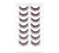 7 Pairs 3D Brown False Eyelashes Natural Look Fluffy Volume Curly Artificial Eyelashes Natural Look Reusable Handmade Faux Mink Makeup Eyelashes (B-H2)