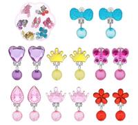 7 Pairs Clip-On Earrings for Girls - Dress Up and Princess Play Jewelry Set for Kids - No Pierced Design Accessories for Party Favors, Birthdays - Gift Boxed