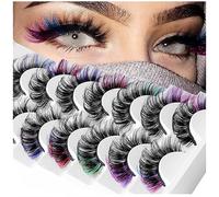 7 Pairs Colored Eyelashes, Mink Lashes With Color on End, Fluffy Colorful Lash Clusters, Dramatic Long Thick Cat Fox Eye Lashes Full Curly False Eyelash, 3d D Curl Salon Extensions Strip Pack