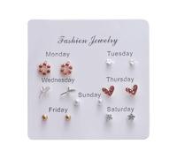 7 Pairs Earrings Sterling Stud Earrings Pearl Earrings Studs for Christmas Women Week Earrings Beaded Valentine Earrings for Women (AJ, A)
