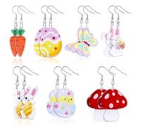 7 Pairs Easter Earrings, Acrylic Easter Egg Bunny Rabbit Drop Earrings Cute Colorful Mushroom Butterfly Dangle Earring Set Double Side Design Spring Theme Jewelry Gift for Women Holiday Party