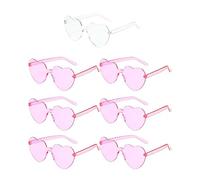 7 Pairs Hen Heart Shaped Glasses Rimless Frameless Sunglasses Transparent Tinted Eyewear, 1 Bride + 6 Team Bride Glasses Bachelorette/Wedding Party Bridal Shower Party Favours Photo Booth Props