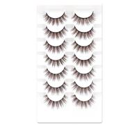 7 Pairs of 3D Brown False Eyelashes, Cat Eye, Fluffy Volume, Curly, Cat-Eye, Artificial Eyelashes, Natural Look, Reusable, Handmade Faux Mink Makeup Eyelashes (B-H7)